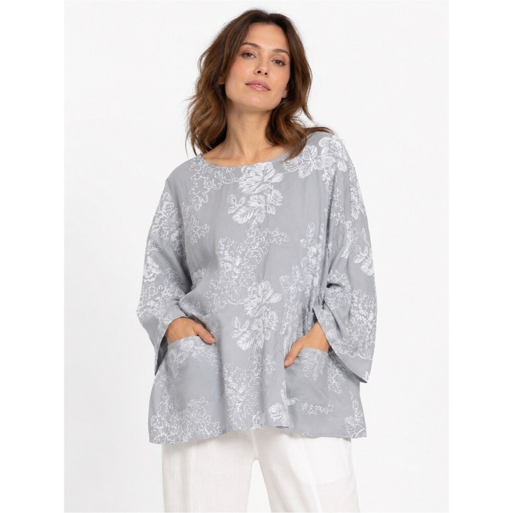NWT Cynthia Rowley 100% Cotton Light Gray Floral Embroidered Tunic size 1X